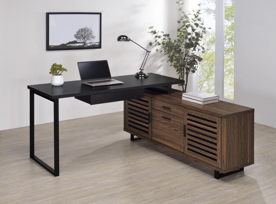 Maddox - L - Shape Office Computer Desk - Black Corner Desks by CoasterEveryday - Walls Furniture & Mattress