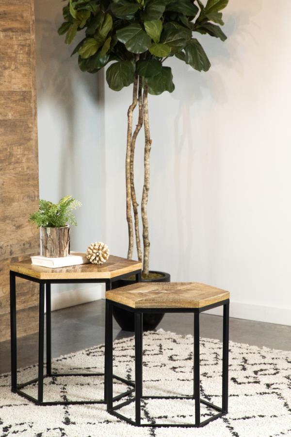 Adger - 2 Piece Hexagonal Nesting Tables - Natural And Black Nesting Tables by CoasterEssence - Walls Furniture & Mattress
