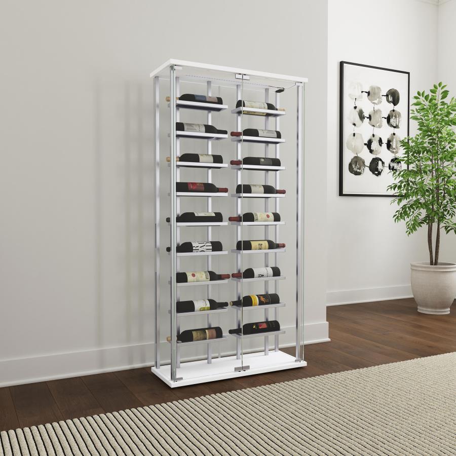 Montara - Tempered Glass Wine Storage LED Curio Cabinet - Chrome Curio Cabinets by Coaster Fine Furniture - Walls Furniture & Mattress