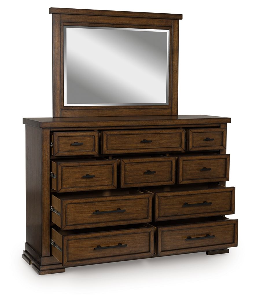 Taffenbrook - Dresser And Mirror - Medium Brown Dresser & Mirror by Signature Design by Ashley® - Walls Furniture & Mattress
