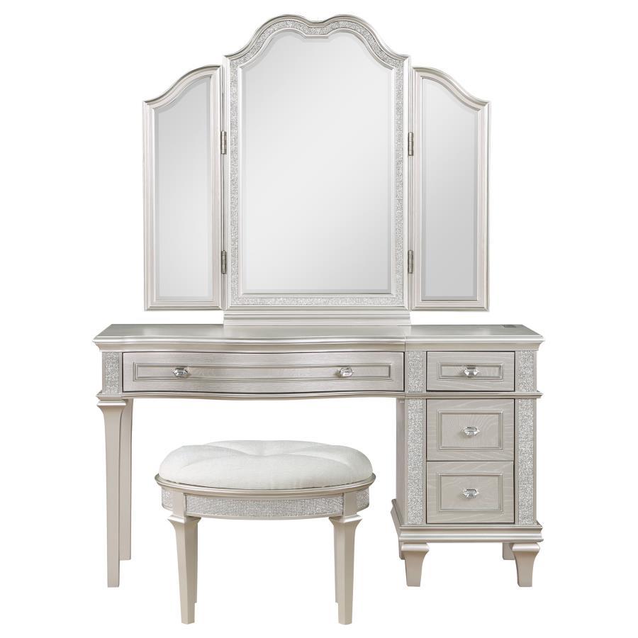 Evangeline - 4 - Drawer Vanity Set With Stool - Silver Oak Vanity Sets by Coaster Fine Furniture - Walls Furniture & Mattress