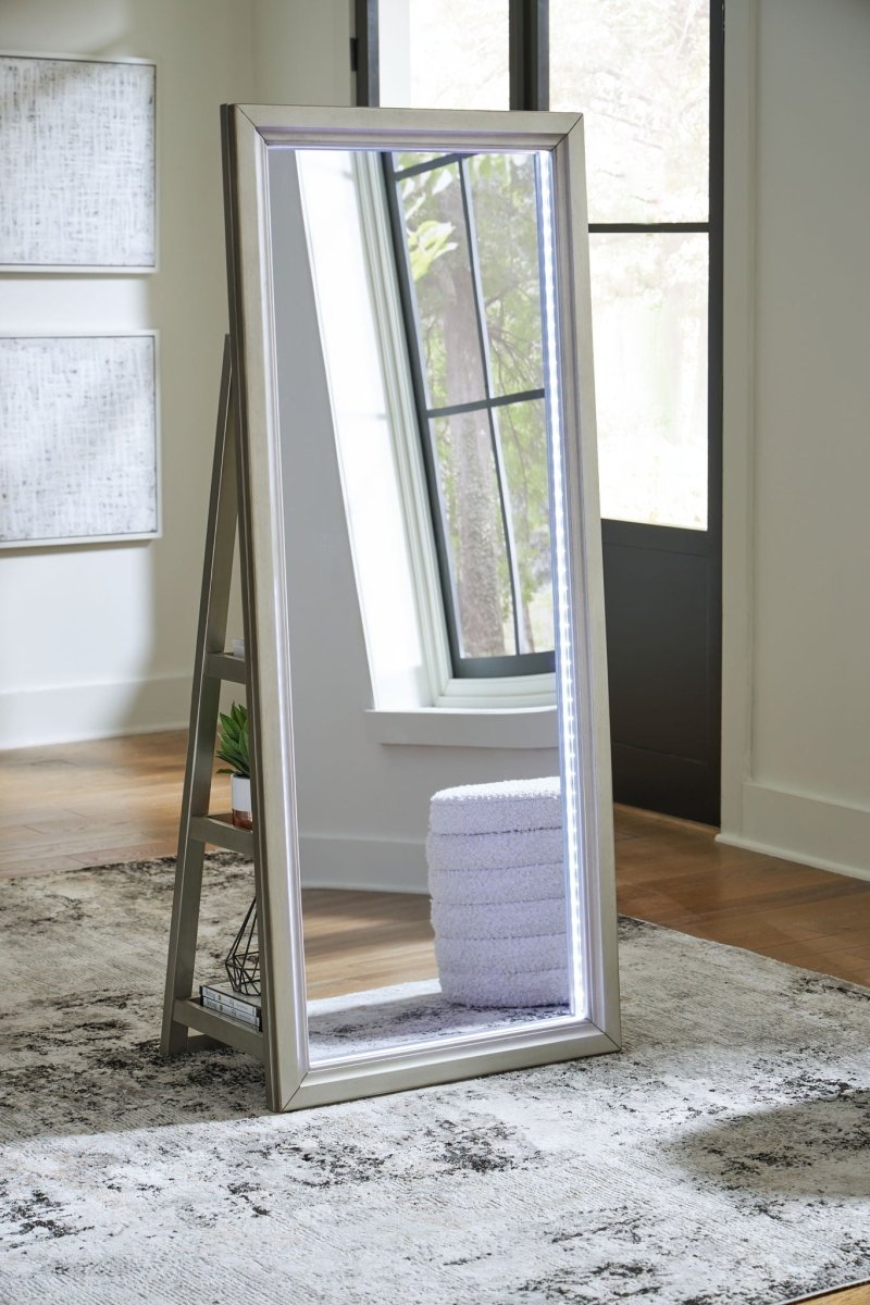 Evesen - Floor Standing Mirror With Storage - Champagne Floor Mirrors by Signature Design by Ashley® - Walls Furniture & Mattress