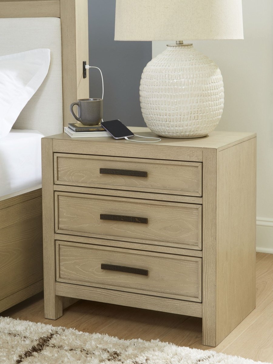 Calmoro - Three Drawer Night Stand - Gray Accent Nightstands by Ashley® - Walls Furniture & Mattress