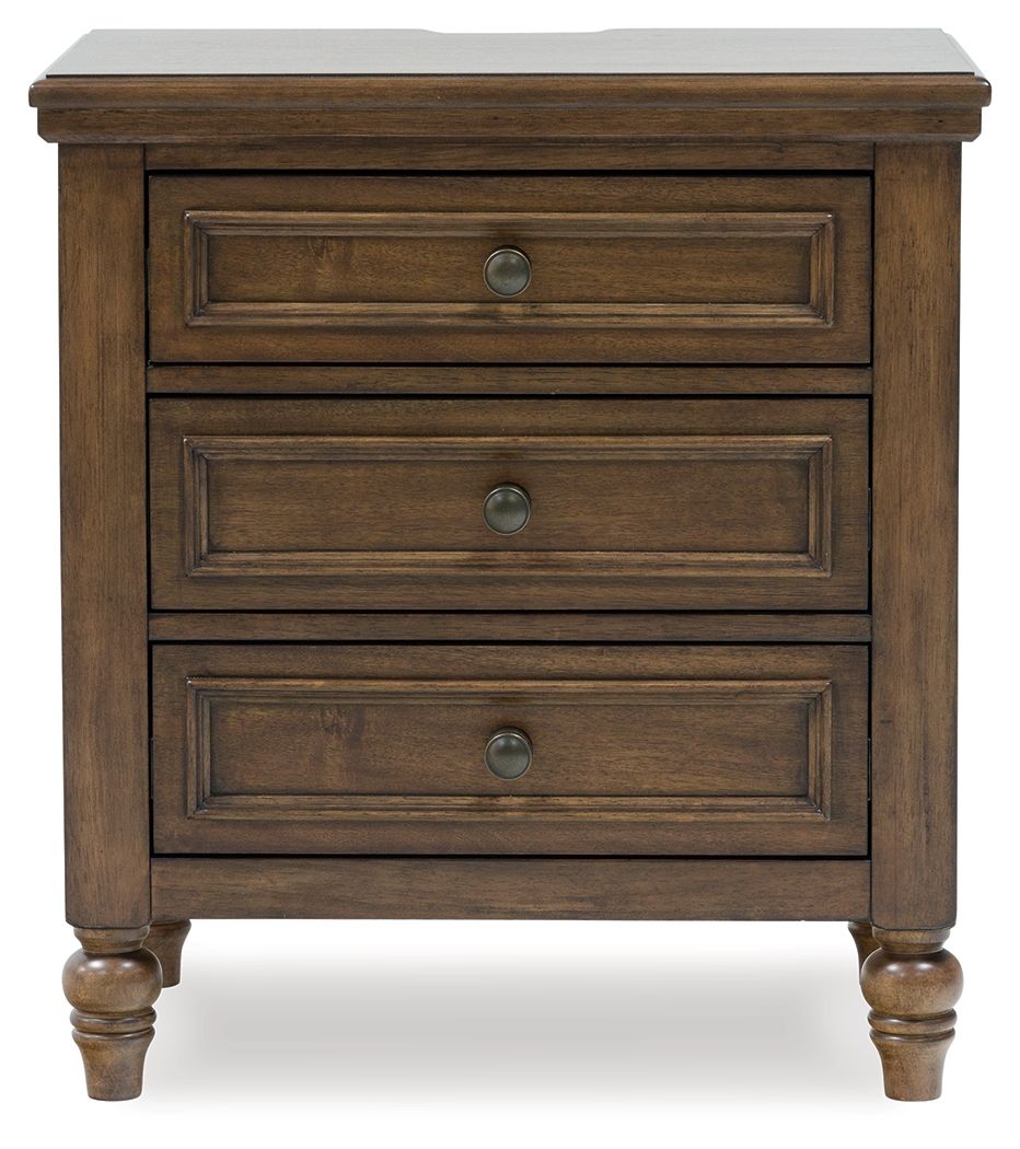 Sturlayne - Three Drawer Night Stand - Brown Nightstands w/ Charging Stations by Benchcraft® - Walls Furniture & Mattress