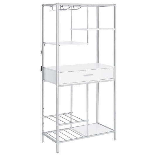 Figueroa - 5 - Shelf Wine Storage Bar Cabinet - White High Gloss Wine Cabinets by Coaster Fine Furniture - Walls Furniture & Mattress