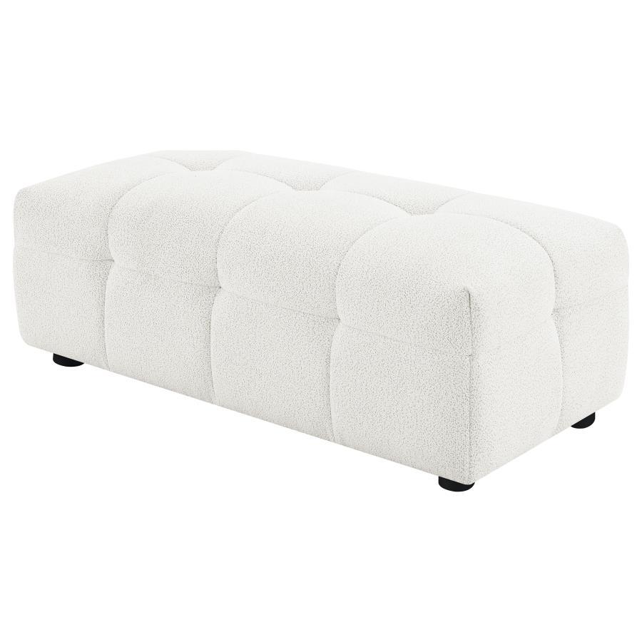 Everly - Boucle Upholstered Rectangular Ottoman - White Upholstered Ottomans by Coaster Fine Furniture - Walls Furniture & Mattress