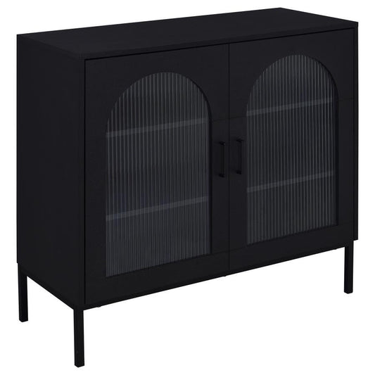 Jess - 2 - Door Arched Fluted Glass Accent Cabinet - Black Accent Cabinets by Coaster Fine Furniture - Walls Furniture & Mattress