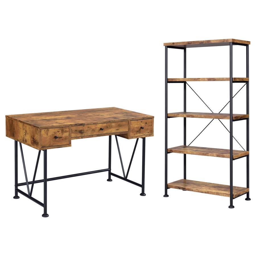 Analiese - 2 Piece Computer Desk Bookcase Set - Rustic Nutmeg 2 Piece Home Office Sets by CoasterEveryday - Walls Furniture & Mattress