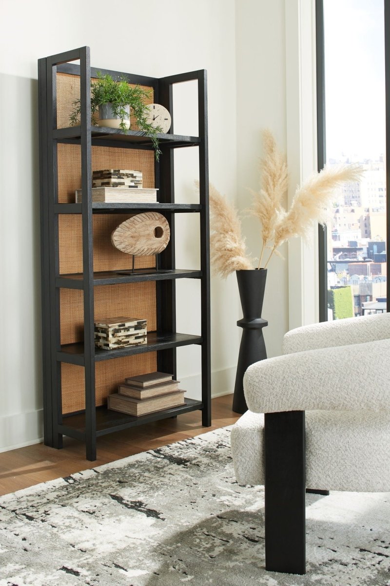 Abyard - Bookcase - Black / Natural Standard Bookcases by Signature Design by Ashley® - Walls Furniture & Mattress