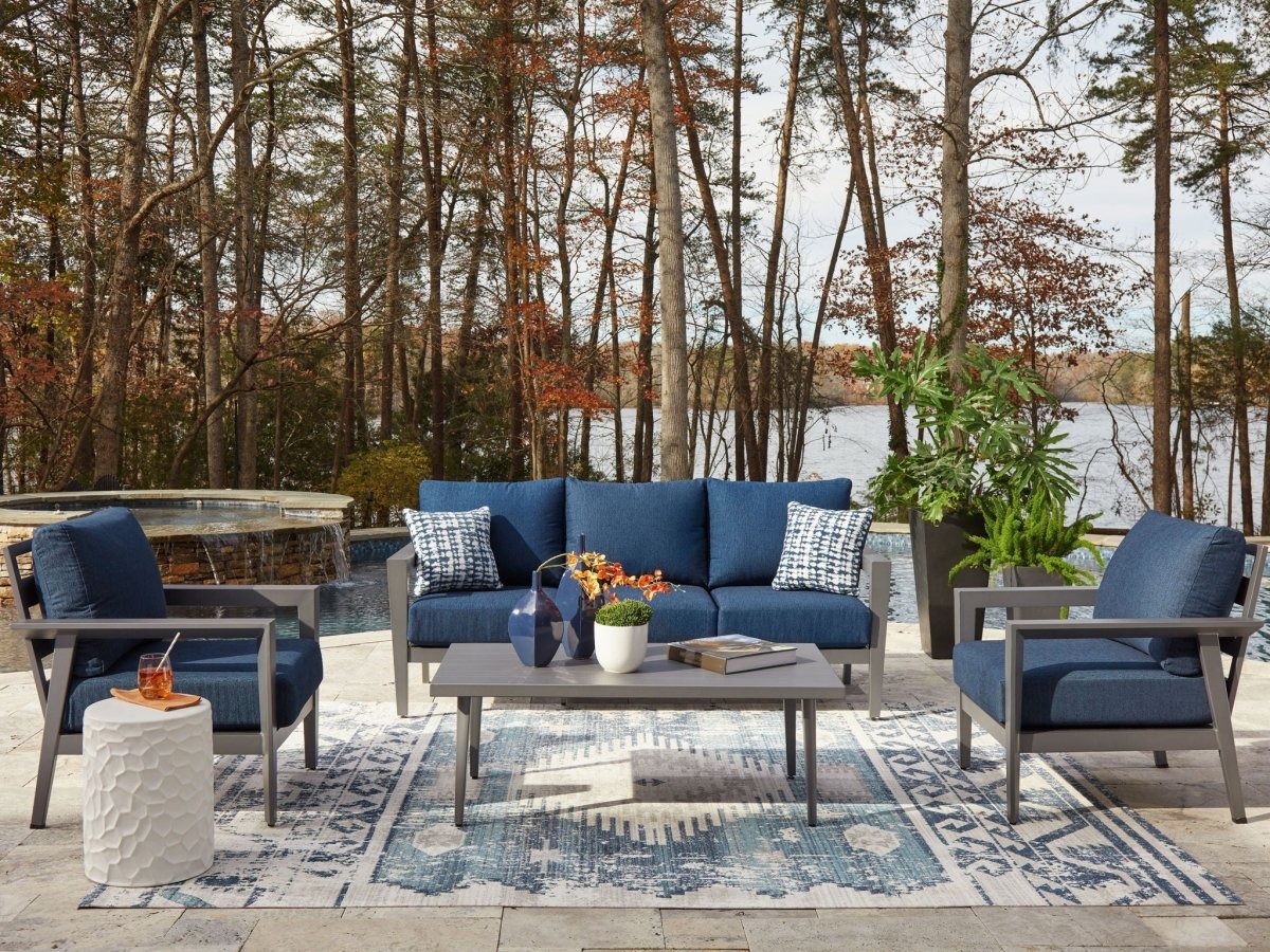 Gali - Sofa / Chairs / Table Set (Set of 4) - Gray / Blue 4 Piece Outdoor Sets by Signature Design by Ashley® - Walls Furniture & Mattress