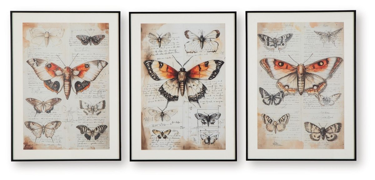 Jossletts - Orange / Black / Ivory - Wall Art Set (Set of 3) Framed Print Sets by Signature Design by Ashley® - Walls Furniture & Mattress
