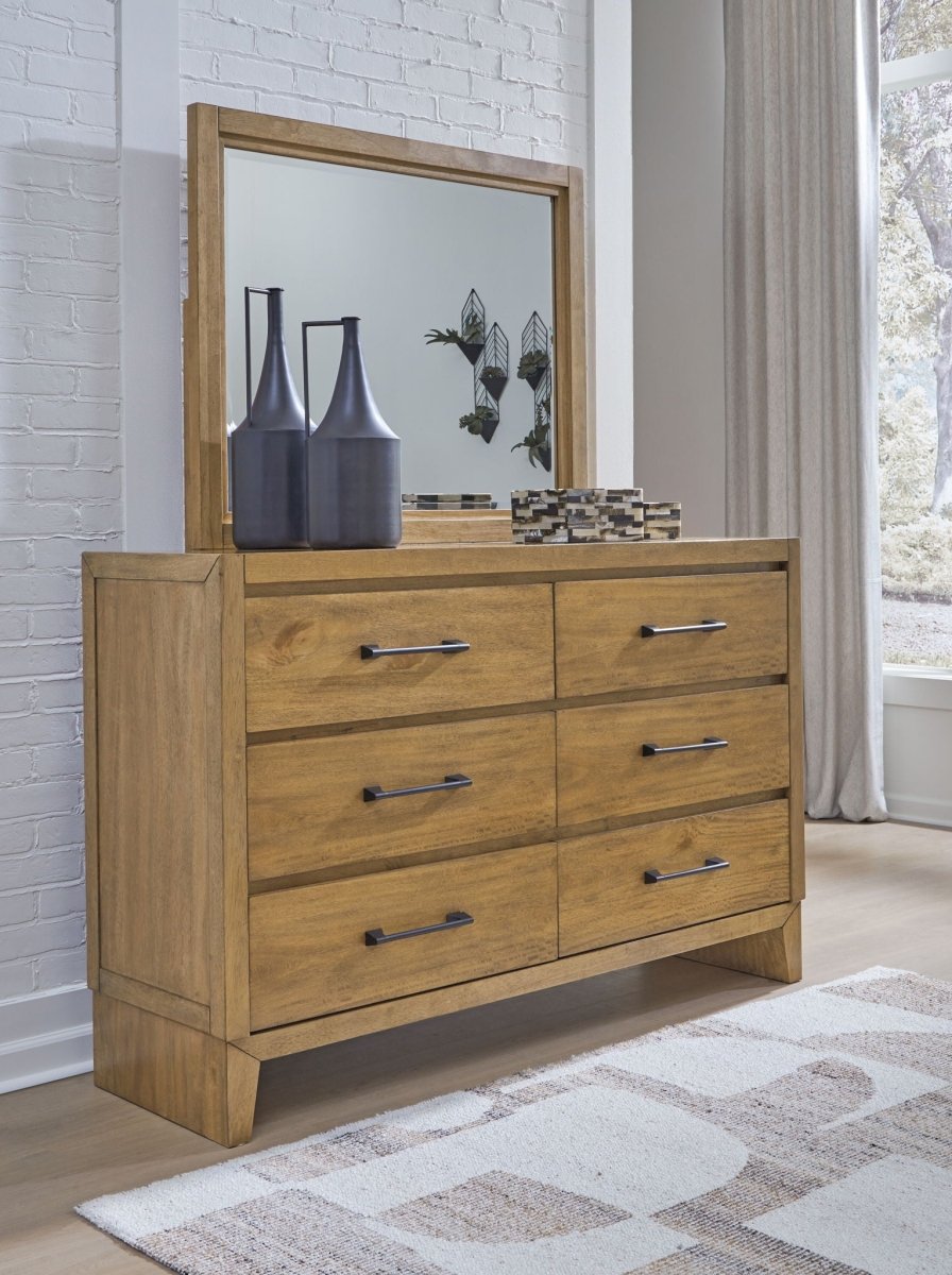 Sherbana - Dresser And Mirror - Light Brown Dresser & Mirror by Signature Design by Ashley® - Walls Furniture & Mattress