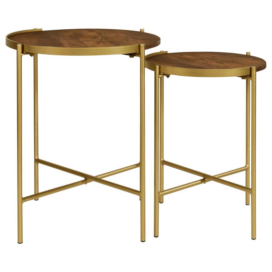 Malka - 2 Piece Round Wood Nesting Table - Dark Brown And Gold Nesting Tables by Coaster Fine Furniture - Walls Furniture & Mattress