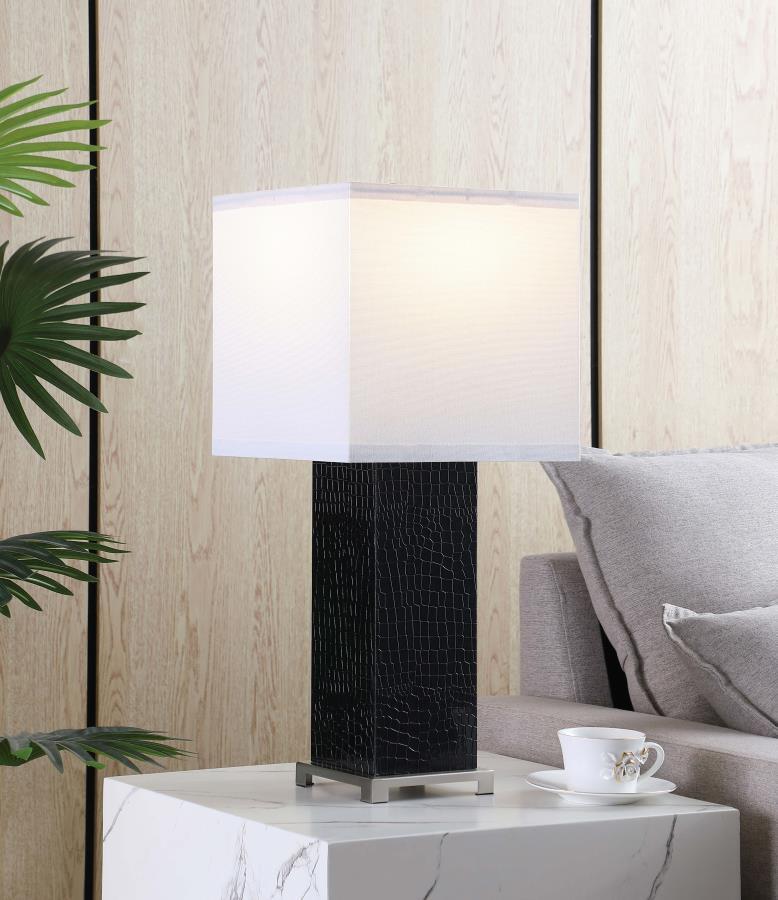 Bridle - Square Shade Faux Crocodile Table Lamp - Black Table Lamps by Coaster Fine Furniture - Walls Furniture & Mattress