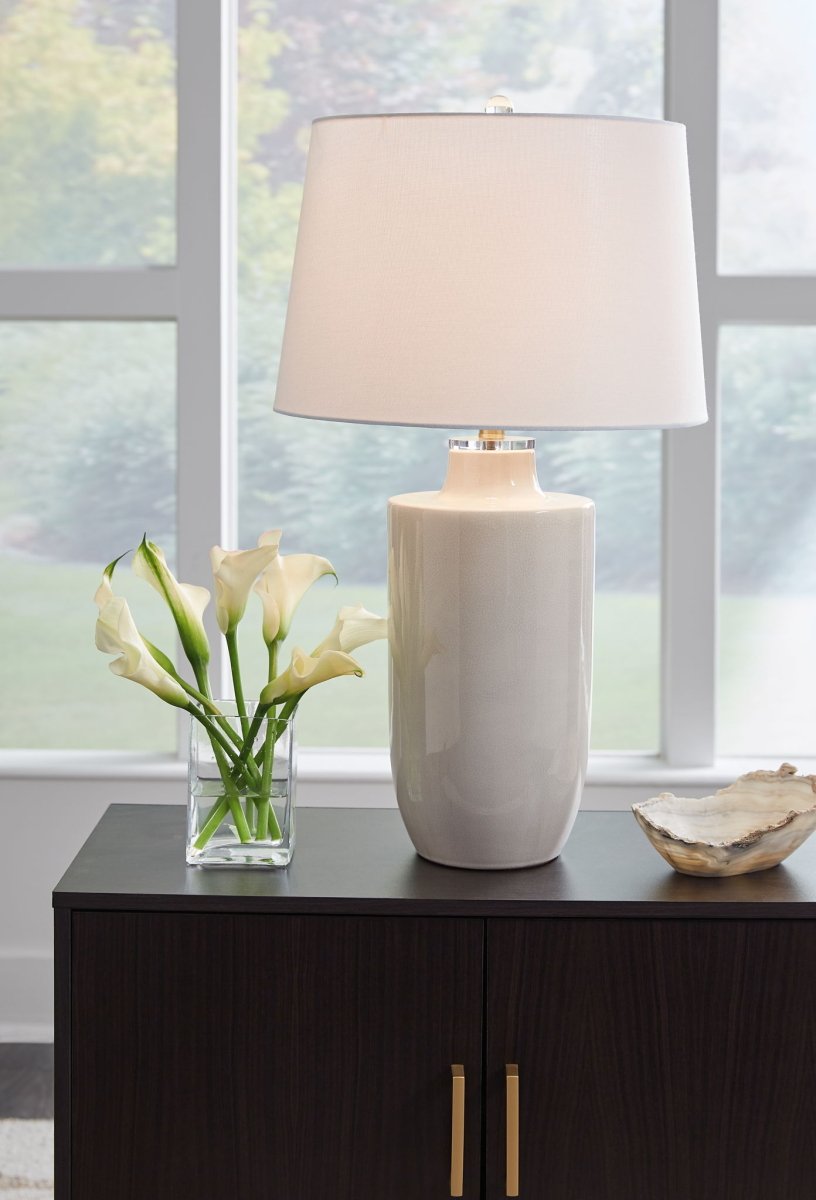 Cylener - Ceramic Table Lamp - Off White Table Lamps by Ashley Furniture - Walls Furniture & Mattress