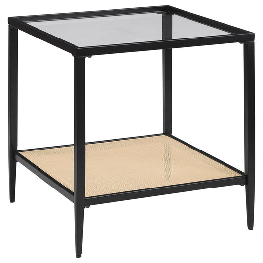 Amherst - Glass Top Metal with Cane Shelf Table End Tables by Coaster Fine Furniture - Walls Furniture & Mattress