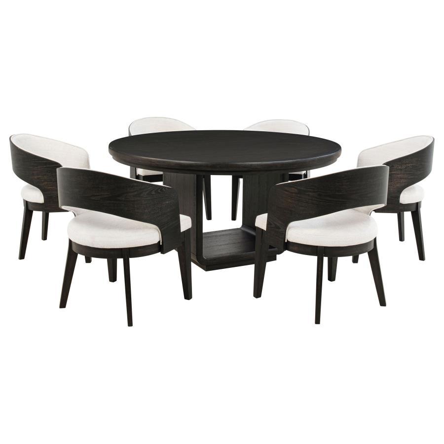 Leandro - 7 Piece Round Dining Table Set - Burnished Black 7 Piece Dining Room Sets by Coaster Fine Furniture - Walls Furniture & Mattress