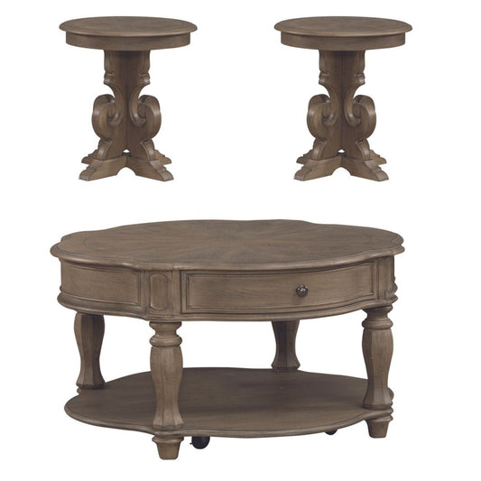 Magnolia Manor - 3 Piece Table Set (Round End Table) - Light Brown Table Sets by Liberty Furniture - Walls Furniture & Mattress
