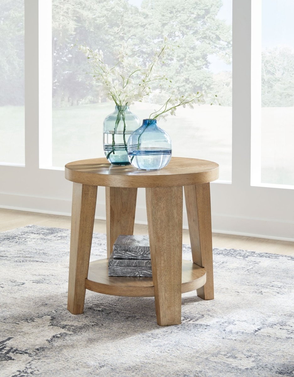 Kristiland - Round End Table - Light Brown End Tables by Signature Design by Ashley® - Walls Furniture & Mattress