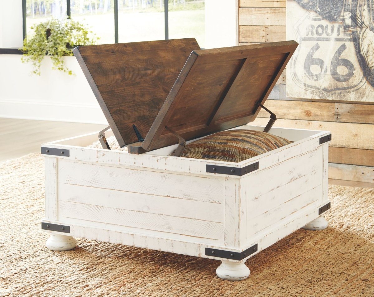 Wystfield - Cocktail Table with Storage - White / Brown Cocktail Tables by Signature Design by Ashley® - Walls Furniture & Mattress