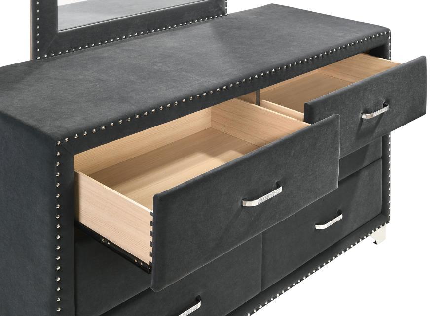 Melody - 6 - Drawer Upholstered Dresser With Mirror Dresser & Mirror by CoasterEveryday - Walls Furniture & Mattress