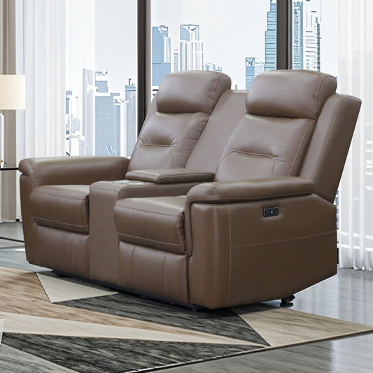 Keldon - Reclining Console Loveseat With Power Footrest - Brown Reclining Loveseats by New Classic - Walls Furniture & Mattress