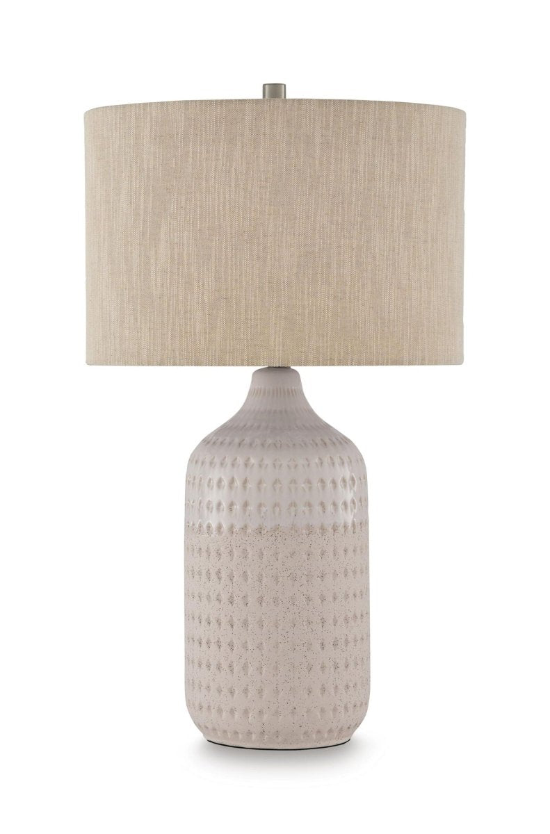 Capwich - Ceramic Table Lamp - Beige / White Table Lamps by Signature Design by Ashley® - Walls Furniture & Mattress