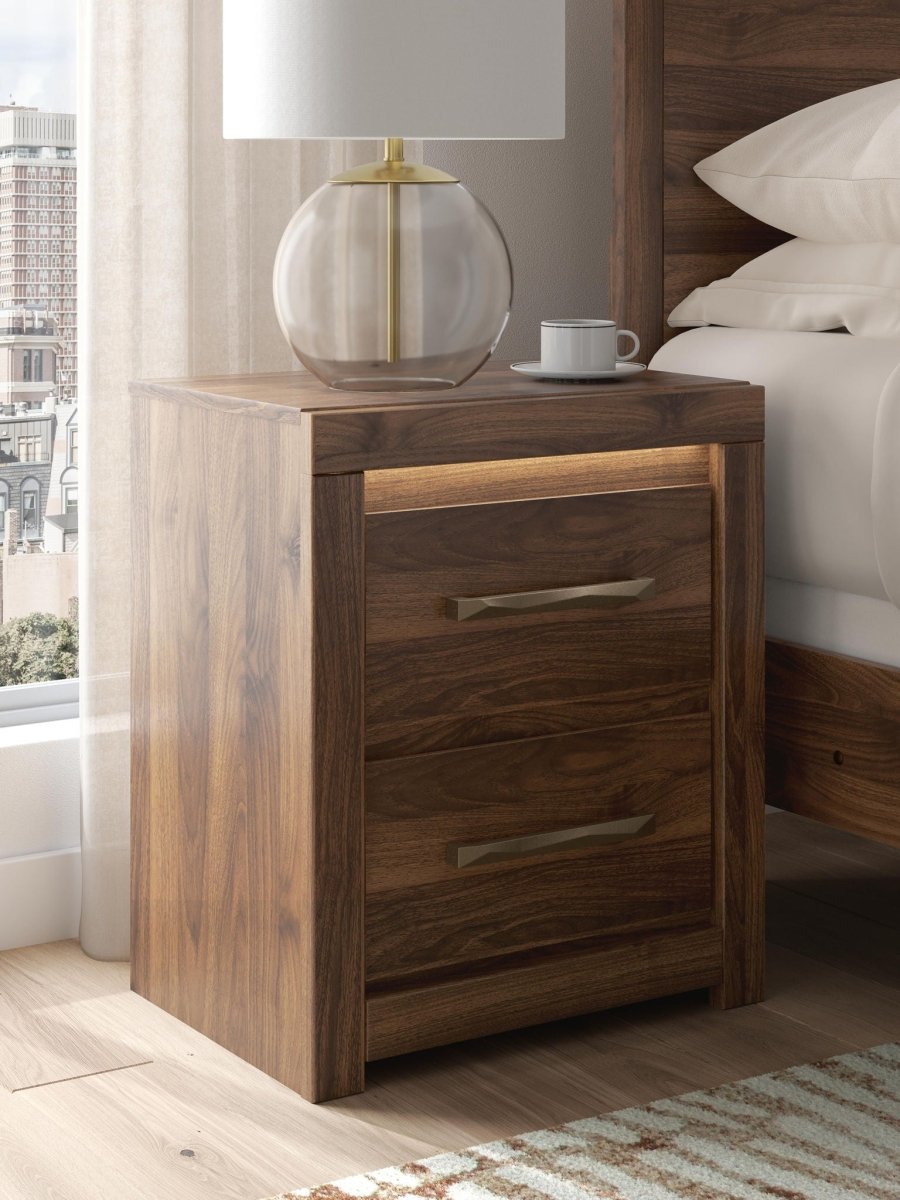 Janfyn - Two Drawer Night Stand - Brown Nightstands w/ Charging Stations by Signature Design by Ashley® - Walls Furniture & Mattress