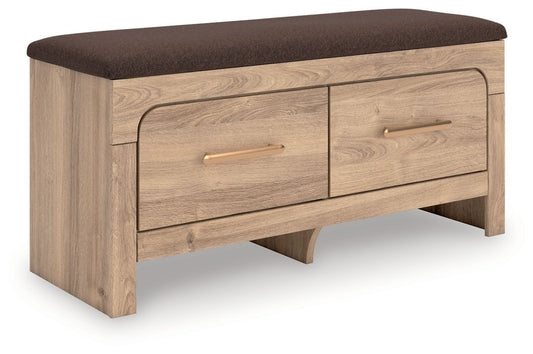 Kinlanni - Bedroom Upholstered Storage Bench - Tan / Brown Storage Benches by Signature Design by Ashley® - Walls Furniture & Mattress
