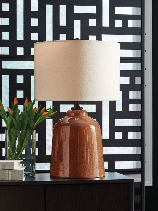 Aaleahya - Rust - Glass Table Lamp Table Lamps by Signature Design by Ashley® - Walls Furniture & Mattress