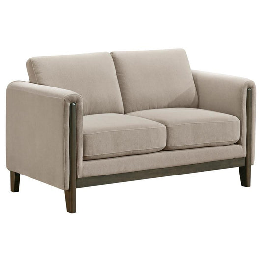 Islington - Fabric Upholstered Panel Arm Loveseat - Taupe Stationary Loveseats by Coaster Fine Furniture - Walls Furniture & Mattress