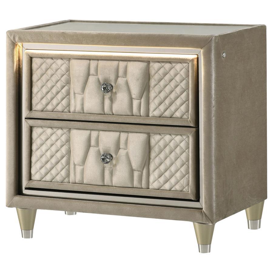 Lorient - 2 - Drawer LED Nightstand With USB - Ivory And Camel Nightstands w/ Charging Stations by Coaster Fine Furniture - Walls Furniture & Mattress