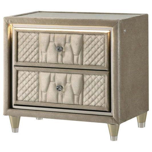 Lorient - 2 - Drawer LED Nightstand With USB - Ivory And Camel Nightstands w/ Charging Stations by Coaster Fine Furniture - Walls Furniture & Mattress