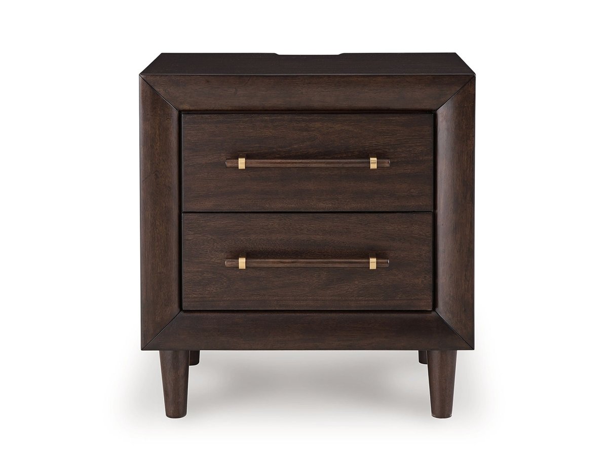 Dantenton - Two Drawer Night Stand - Merlot Nightstands w/ Charging Stations by Benchcraft® - Walls Furniture & Mattress
