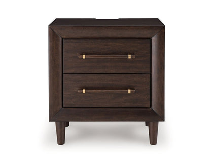 Dantenton - Two Drawer Night Stand - Merlot Nightstands w/ Charging Stations by Benchcraft® - Walls Furniture & Mattress