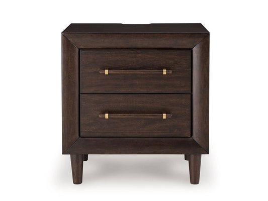 Dantenton - Two Drawer Night Stand - Merlot Nightstands w/ Charging Stations by Benchcraft® - Walls Furniture & Mattress