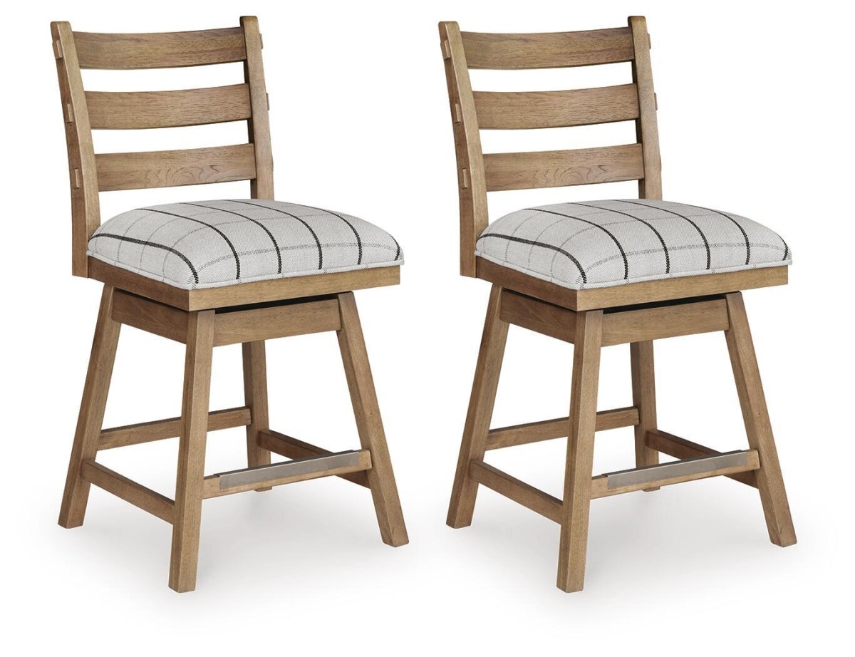 Ridgester - Upholstered Swivel Barstool (Set of 2) - Light Brown Stool Sets by Benchcraft® - Walls Furniture & Mattress