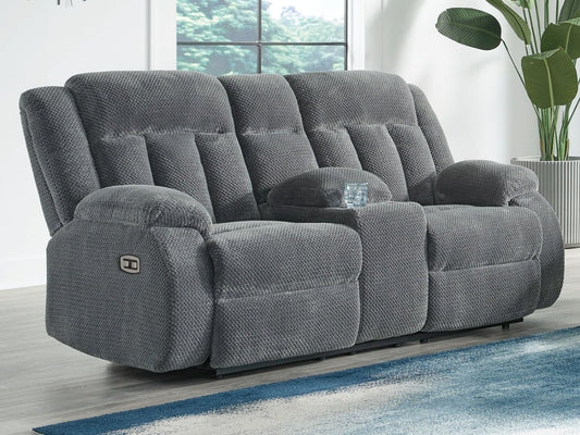 Observation - Double Reclining Power Loveseat With Console - Steel Reclining Loveseats by Signature Design by Ashley® - Walls Furniture & Mattress