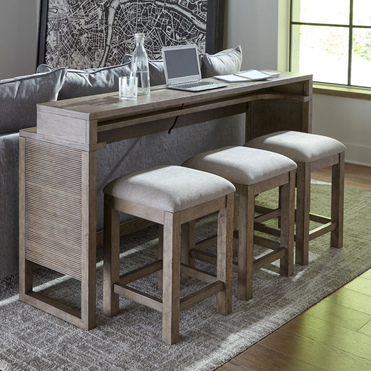 Bartlett Field - 4 Piece Living Room Set (Console Bar Table & 3 Console Stools) - Dusty Taupe 4 Piece Living Room Sets by Liberty Furniture - Walls Furniture & Mattress