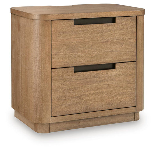 Pamaria - Two Drawer Night Stand - Light Brown Nightstands w/ Charging Stations by Signature Design by Ashley® - Walls Furniture & Mattress