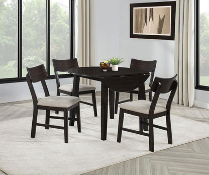 Catley - 5 Piece Round Drop Leaf Dining Table Set - Dark Coffee 5 Piece Dining Room Sets by Coaster Fine Furniture - Walls Furniture & Mattress