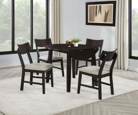 Catley - 5 Piece Round Drop Leaf Dining Table Set - Dark Coffee 5 Piece Dining Room Sets by Coaster Fine Furniture - Walls Furniture & Mattress