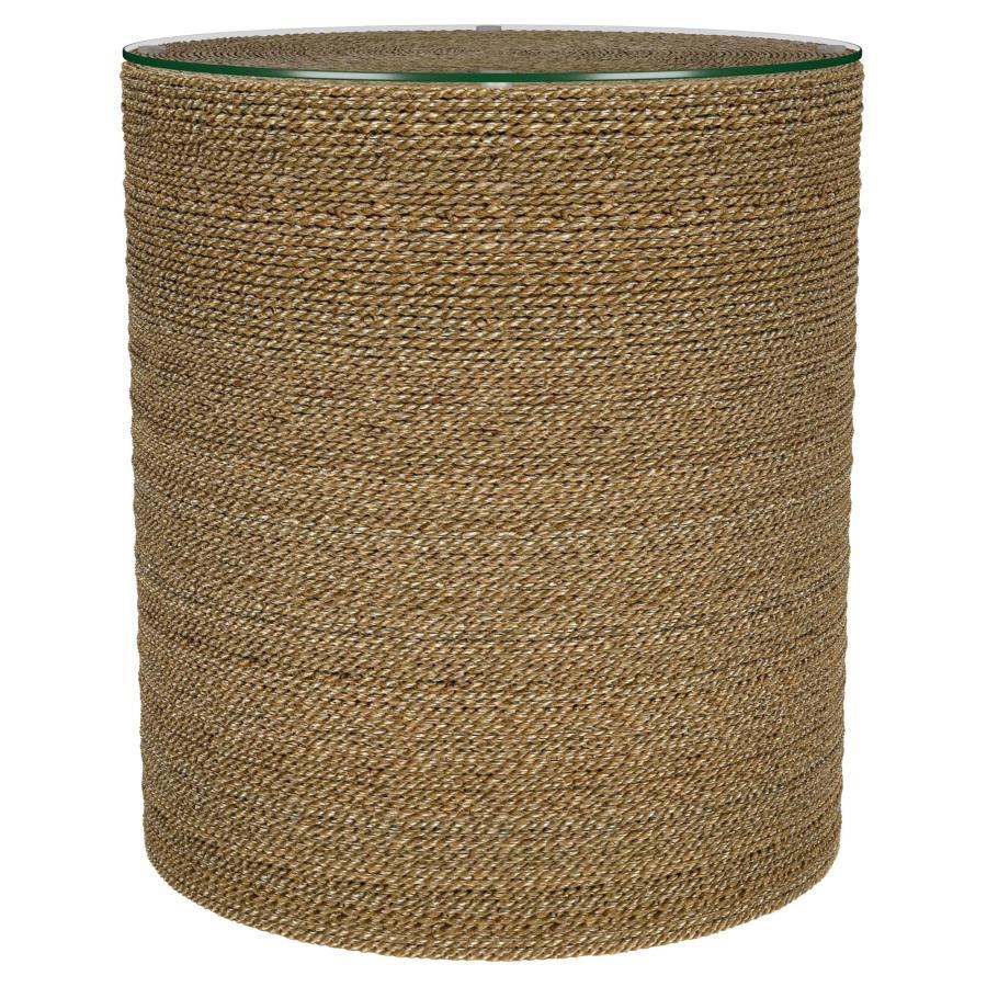 Halden - Round Woven Seagrass Accent Side Table - Light Brown Side Tables by Coaster Fine Furniture - Walls Furniture & Mattress
