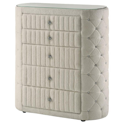 Sonya - 5 - Drawer Upholstered Bedroom Chest Of Drawers - Ivory Accent Chests by Coaster Fine Furniture - Walls Furniture & Mattress