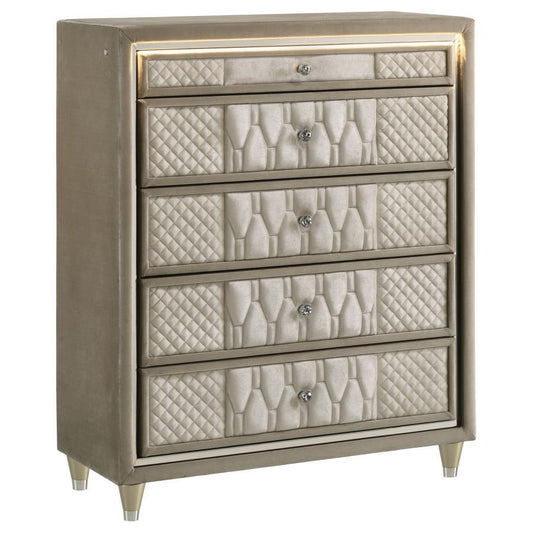 Lorient - 5 - Drawer LED Chest Of Drawers - Ivory And Camel Accent Chests by Coaster Fine Furniture - Walls Furniture & Mattress