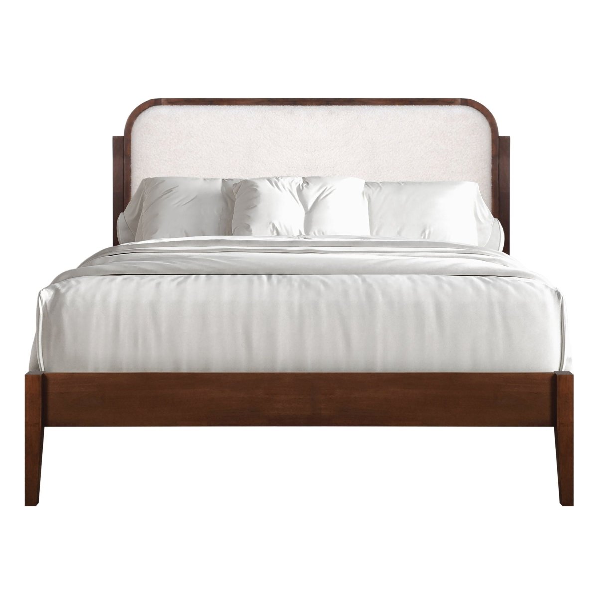 Hawthorne - 5/0 Queen Platform Bed With White Upholstered Headboard - Brown Platform Beds by New Classic - Walls Furniture & Mattress