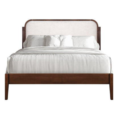 Hawthorne - 5/0 Queen Platform Bed With White Upholstered Headboard - Brown Platform Beds by New Classic - Walls Furniture & Mattress