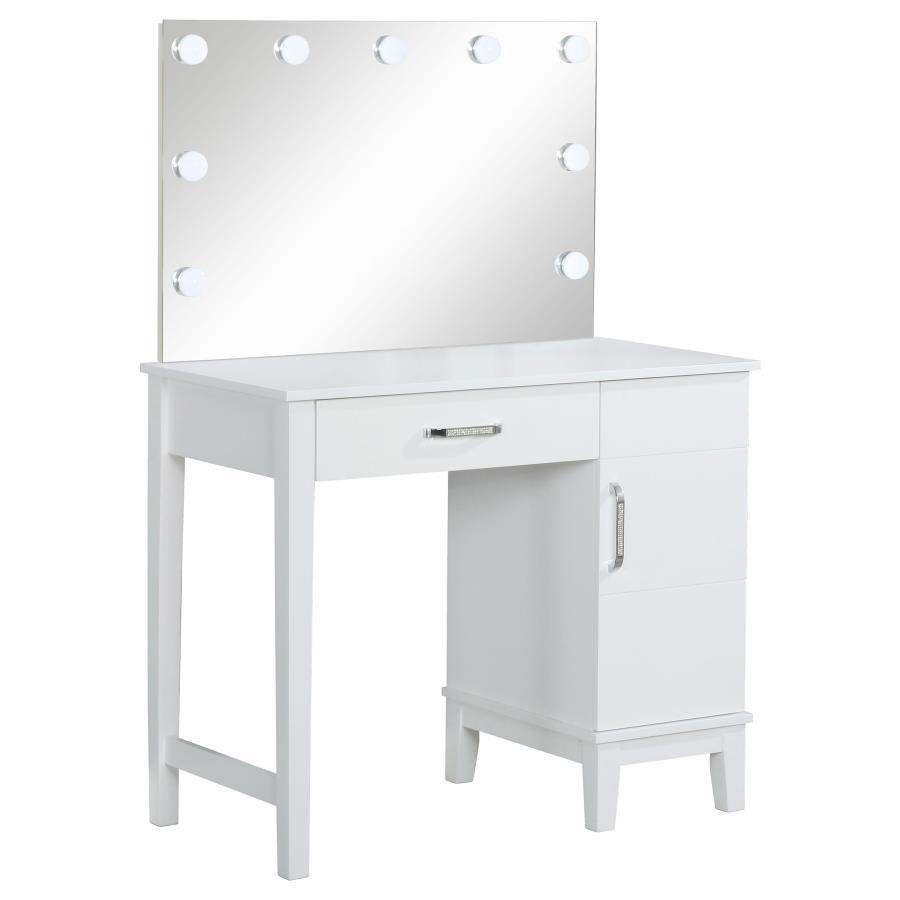 Elijah - Vanity Set With Lighting & Stool - White And Dark Gray Vanity Sets by CoasterEveryday - Walls Furniture & Mattress