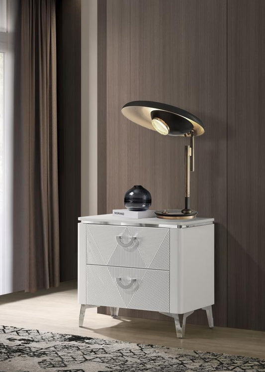 Cassia - 2 - Drawer Nightstand Bedside Table - White High Gloss Accent Nightstands by Coaster Fine Furniture - Walls Furniture & Mattress
