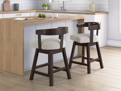 Haddigan - Upholstered Swivel Barstool (Set of 2) - Dark Brown Stool Sets by Signature Design by Ashley® - Walls Furniture & Mattress
